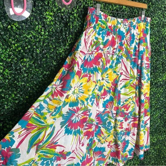 Lane Bryant Floral Skirt Tropical Colorful Cotton Midi Sz 14/16 - Picture 2 of 7